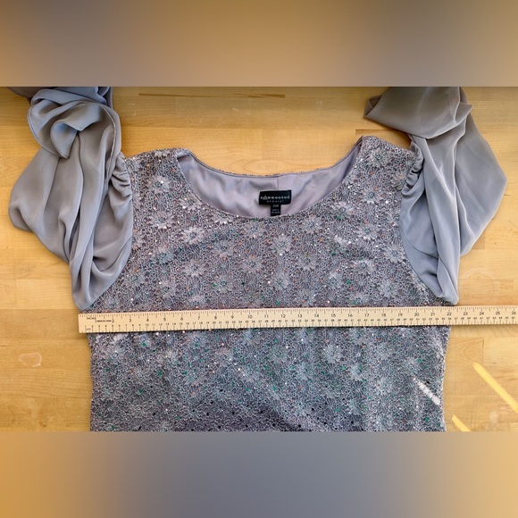 Macy’s Connected Dress 20W Rosegold Gray Sequin Lace Overlay Stretch Cape Sleeve - Picture 9 of 10